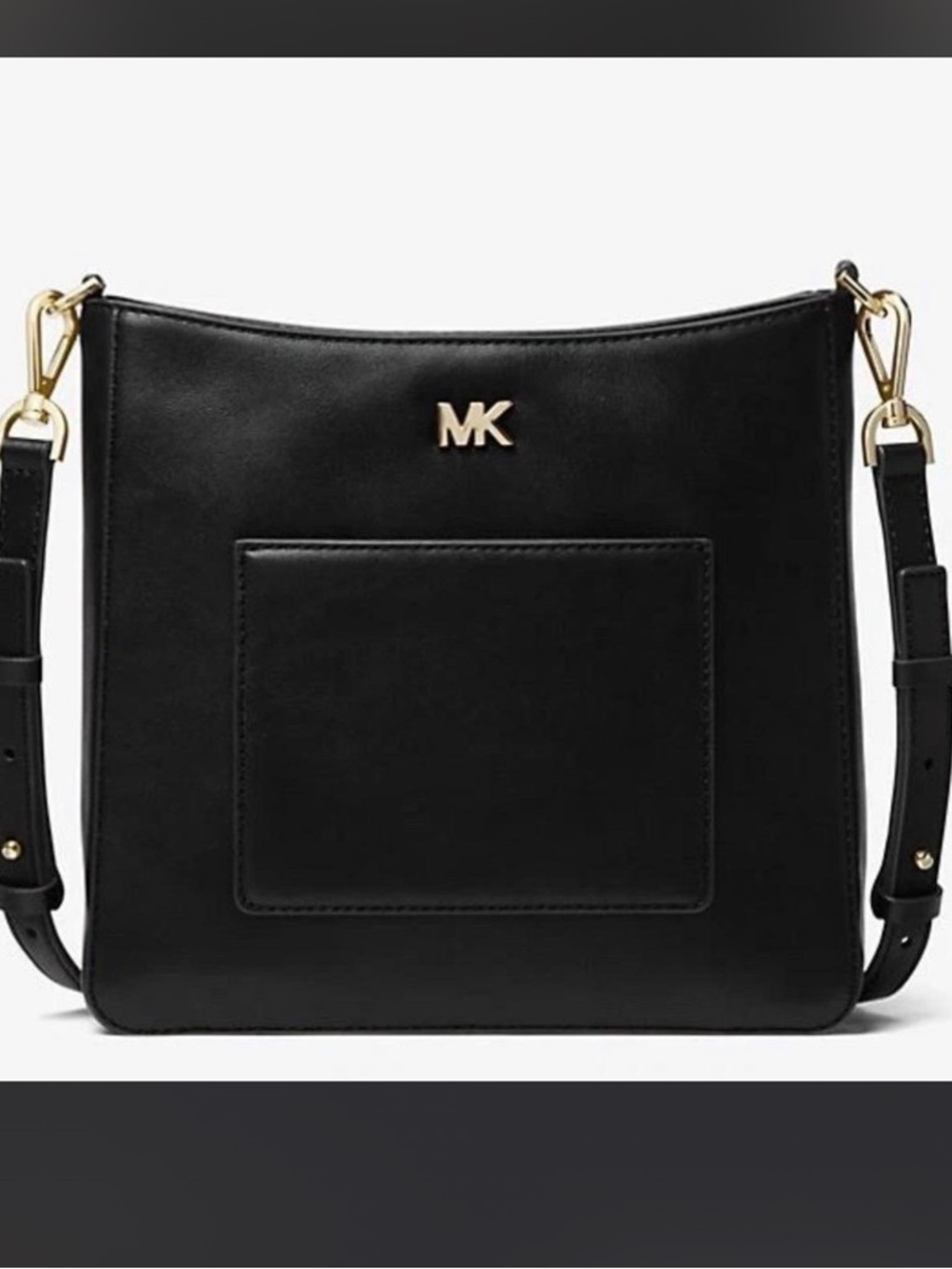 Michael Kors Black Leather MK Logo Crossbody with Gold Hardware